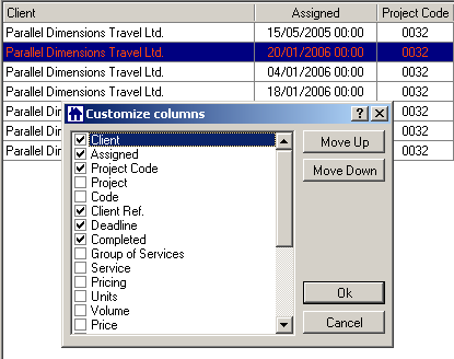 customise columns